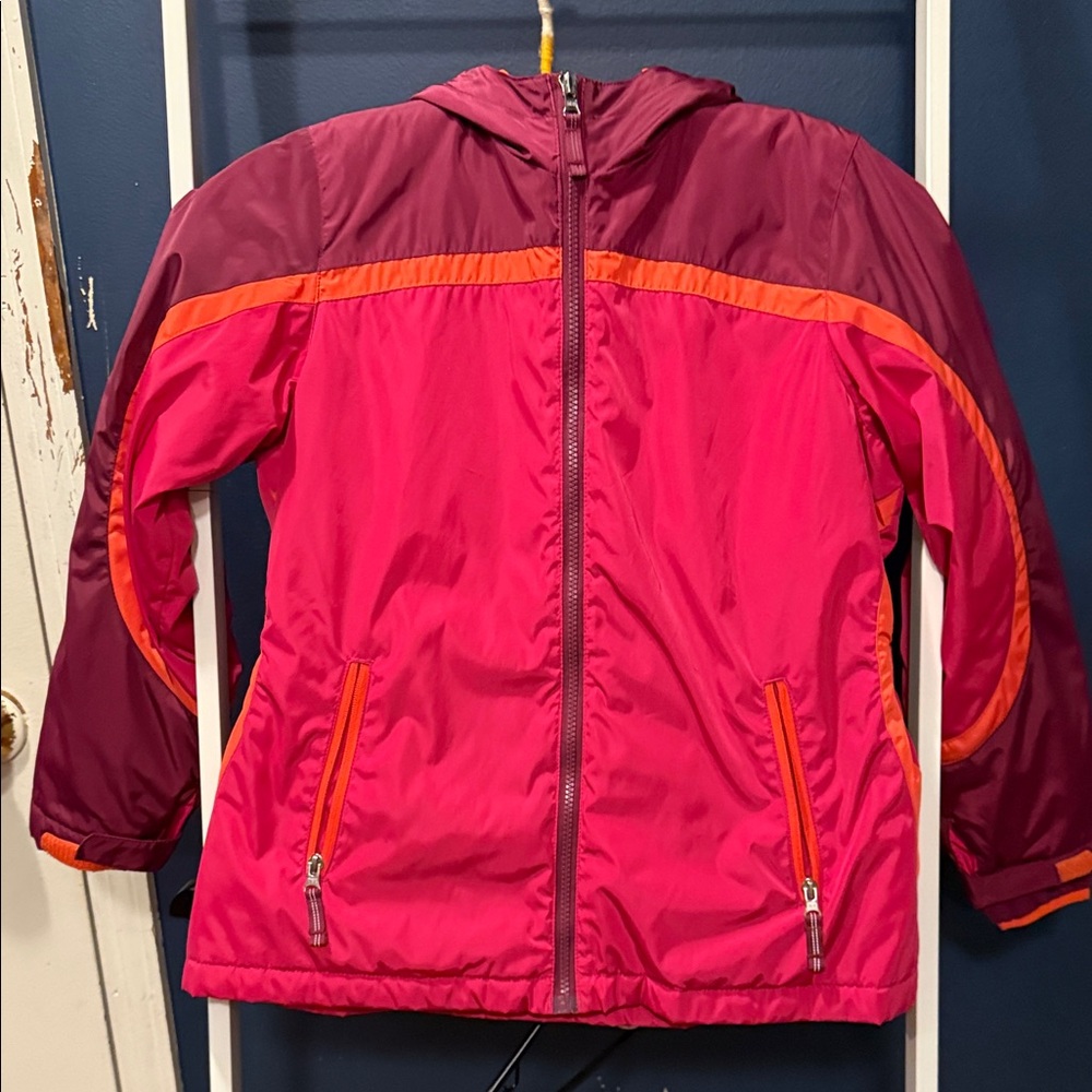 Lands' End Pink and Maroon Coat with Orange Accents